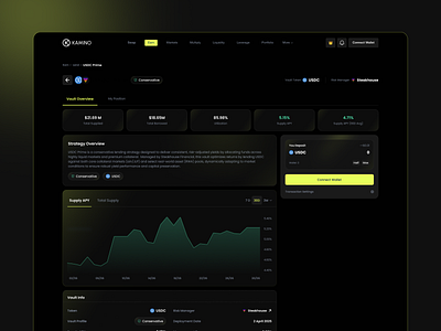 KAMINO- Earn Vault Overview Page admin dashboard crypto crypto dashboard cryptocurrency dark theme dashboard dashboard overview page product dashboard product design web dashboard web3 dashboard