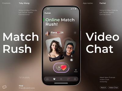 Fachat - Online Video Chat app branding card dating graphic design live match mobile social ui video chat
