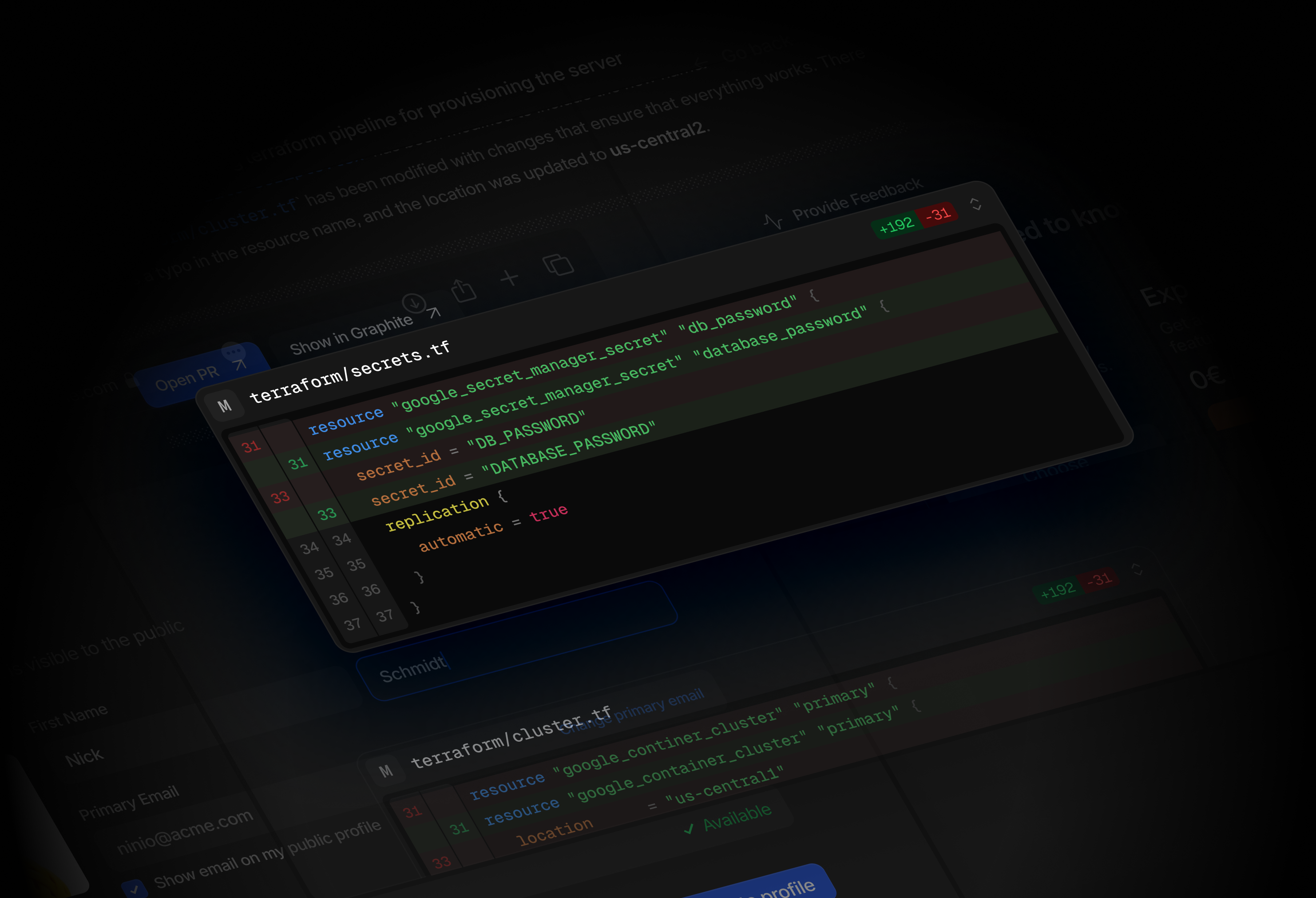 Example of code diff view for agent ai