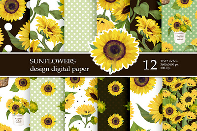 Sunflower Patterns Digital paper pack 3d animation graphic design motion graphics