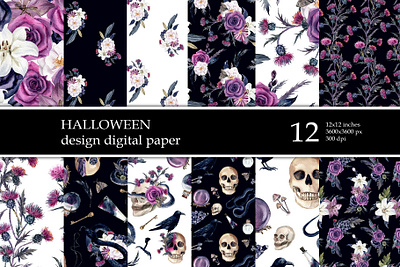 Gothic Halloween Digital Paper Scrapbook Paper patter 3d animation graphic design motion graphics