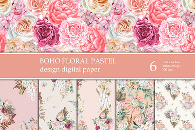 Boho Floral Seamless Pattern Boho Flowers Digital Paper Pack 3d animation graphic design motion graphics