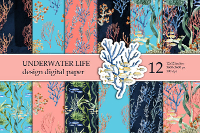 Watercolor Ocean Underwater Life Seamless pattern 3d animation graphic design motion graphics