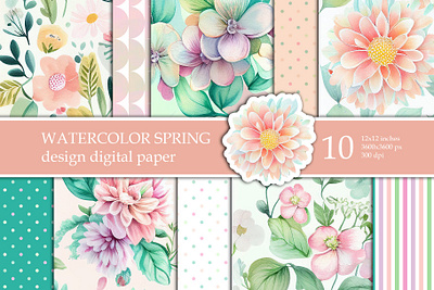 Watercolor Pastel Floral Digital Paper, Flowers background 3d animation graphic design motion graphics