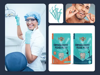 Orthodontic Floss Picks Pouch Packaging Design branding dental care dentist doctor floss floss packaging floss picks graphic design orthodontic orthodontic floss picks packaging pouch design pouch packaging produt packaging teeth uiux web design website website design