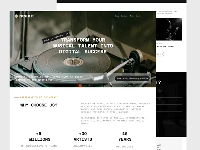 Pulse & Co - Music Agency Website agency branding label landingpage music music agency song ui website