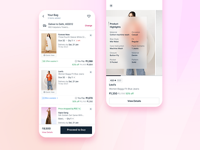 Nykaa Fashion - Cart & Quick View cart ecommerce app fashion app nykaa quick view shopping app ui visual design website design