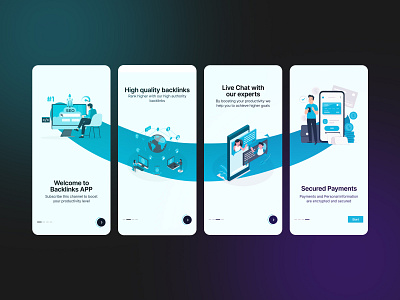 Backlinks App – Onboarding UI Flow appshowcase cleanux dribbbleinspiration figmadesign graphic design minimal mobile app modern onboarding screens saasdesign sleek ui ui design uxflow uxinspo zainrafiq