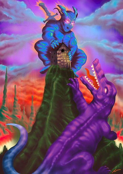 "Ninja vs fantasy" airbrush art branding color pencil cover design digital painting draw dream fantasy illustration music ninja scifi vintage water ink