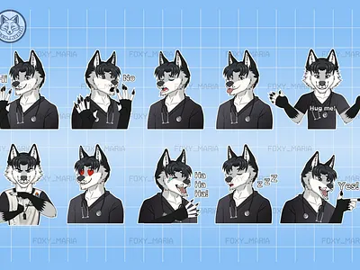AckerWolf Fursona Sticker Pack Completed ackerwolf customstickers discordstickers foxy maria foxymaria furryart furryartist furrycommission furrydiscord furrystickerpack furrystickers furrytelegram stickerpack telegramstickers