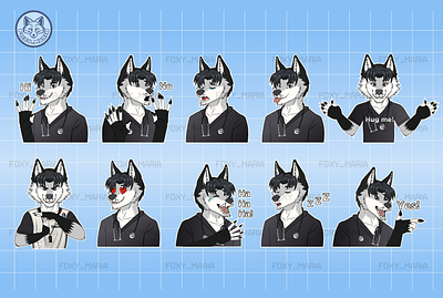 AckerWolf Fursona Sticker Pack Completed ackerwolf customstickers discordstickers foxy maria foxymaria furryart furryartist furrycommission furrydiscord furrystickerpack furrystickers furrytelegram stickerpack telegramstickers