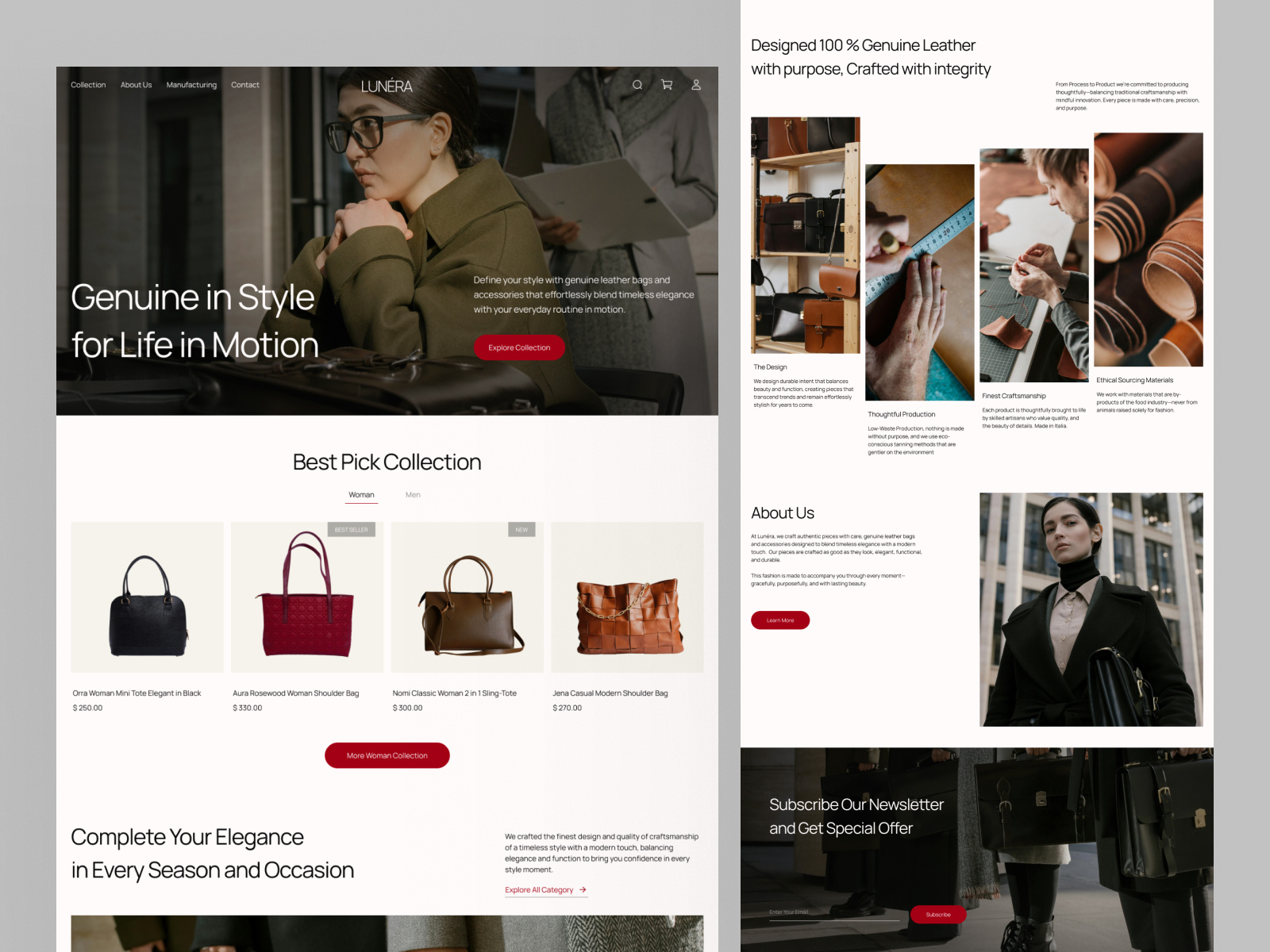 LUNÉRA - E-Commerce Fashion Accessories brand design ecommerce fashion figma landingpage leatherbag store ui uiux ux website