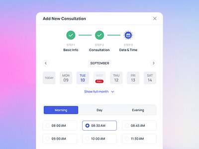 Seamless Consultation Booking Modal dashboard medical