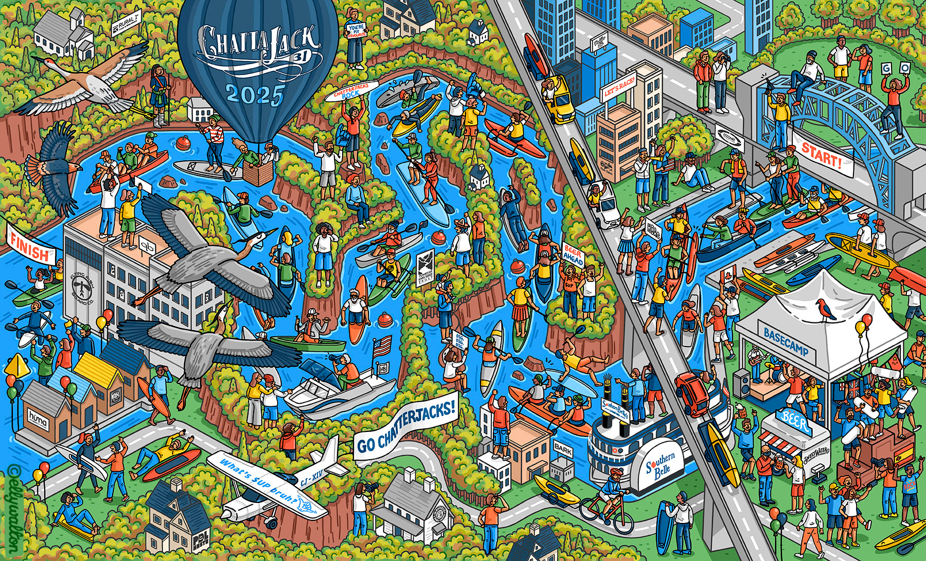 Chattajack Boat Race Illustration boat race detailed illustration illustration isometric artwork isometric illustration map map illustration race illustration wheres waldo wheres wally wimmelbild