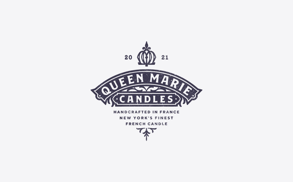 Queen Marie Candles branding candle emblem frame gold foil logo logo design monogram packaging