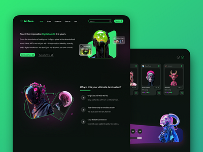 NFT Landing 🚀 — Future Marketplace 🌟 blockchain ux creative ui crypto ui digital art nft collectibles nft landing page nft marketplace product concept responsive design ui web3 design