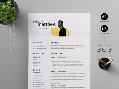 Resume/CV branding cover letter creative cv cv template design graphic design illustration minimal modern professional resume resume template ui us letter vector word
