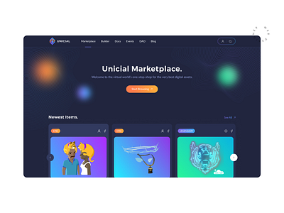 NFT Marketplace | Unicial creative dark design interface marketplace nft ui web web design website