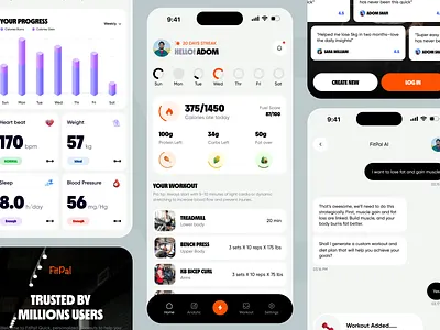 Fitness App Design adom app app design app ui fitness app gym app health app health tracker app ui ux workout app