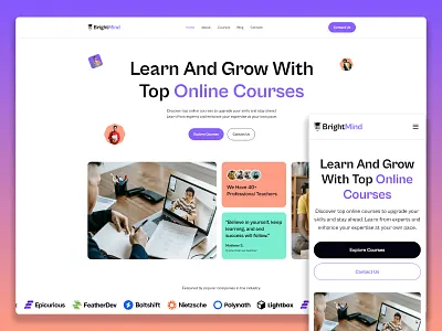 BrightMind - Online courses and Education website courses education figma framer web design webflow