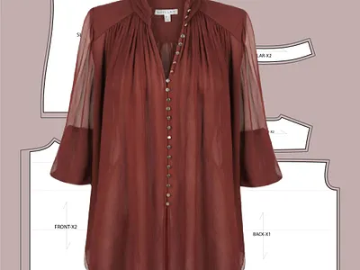 Sheer Elegance: Gathered Button-Down Top Design 3d 3dmockup branding design fashion illustration fashiondesign fashionillustration illustration tech pack ui