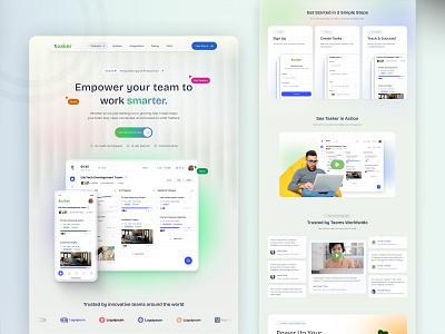 Tasker – Landing Page Design for Task Management & Productivity agency branding creative design framer illustration landing page landing page template logo modern mvp productivity productivity tools saas template task management task management apps ui ux