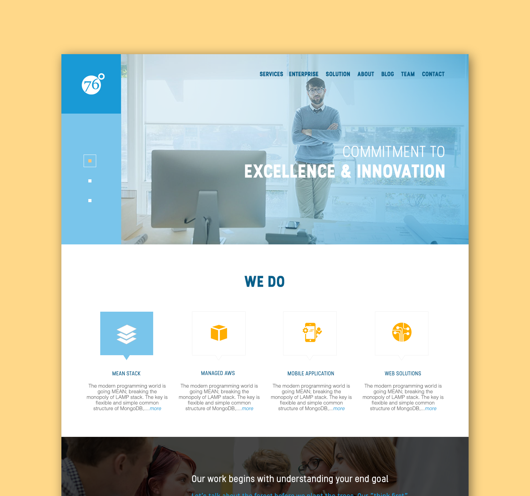 Landing page design for 76 Degrees design for developers