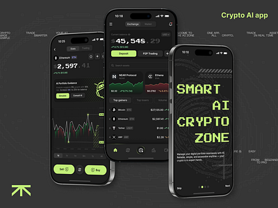 Smart AI Crypto Zone ai cryptoapp cryptotrading darktheme designsystem fintech interactiondesign mobiledesign portfoliodesign ui uidesign ux uxui