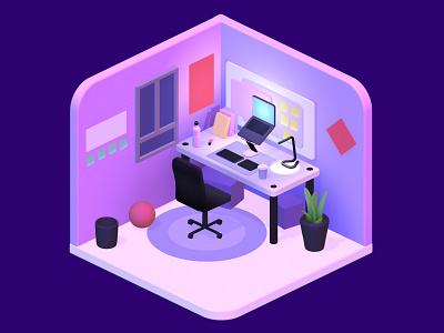 Lo-Fi Synthwave Room 3D Illustration 3d illustration isometric retrowave spline synthwave