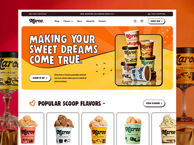 Marco - Ice Cream Brand Landing Page Website chocolate dessert website ecommerce flavours food website gelato homepage honey nut ice cream landing page ice cream website landing page landing page animation landing page design playful design sweet vanila web design webdesign website website design