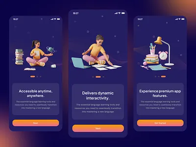 Language Learning App Onboarding screen app design app interface app tour app ui app ux apps clean clean ui design interface design ios app language app language learning language practice learn english minimal design mobile interface mobile ui speaking app splash screen