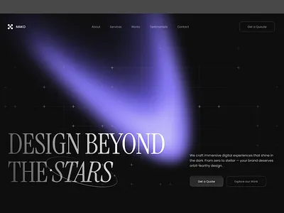 Mako – Cosmic Web Design Hero Section for a Design Agency agency clear dark mode elegant graphic design hero landing page minimal section typography ui uiux ux web website
