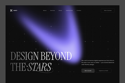 Mako – Cosmic Web Design Hero Section for a Design Agency agency clear dark mode elegant graphic design hero landing page minimal section typography ui uiux ux web website