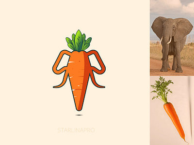Elephant Carrot Fusion Logo—Carrotphant animal logo animal vegetable fusion brand identity brand logo carrot carrot logo carrotphant cartoon logo cobination logo cobination mark creative logo elephant carrot fusion elephant logo food mascot fusion logo hybrid logo logo design modern logo nature inspired playful mascot