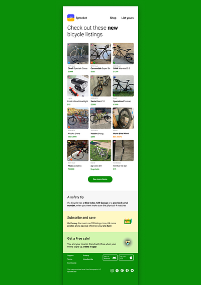Sprocket New Bicycle Listings Email android bicicleta bicycle bike cycle dog email india ios listings marketing new onesignal parts popular sprocket ui usa ux web