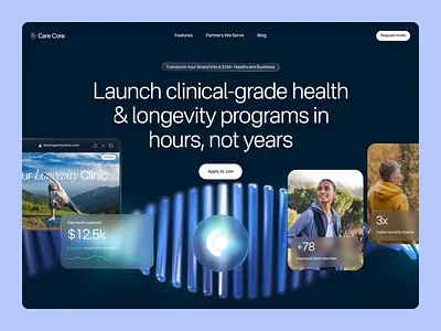 3D Hero Animation art direction blue brand work design double helix glass longevity medical research ui