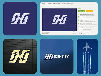 Elegant Airplane H Letter Mark Logo air brand company elegant flight h letter luxury plane transportation