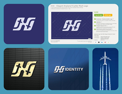 Elegant Airplane H Letter Mark Logo air brand company elegant flight h letter luxury plane transportation