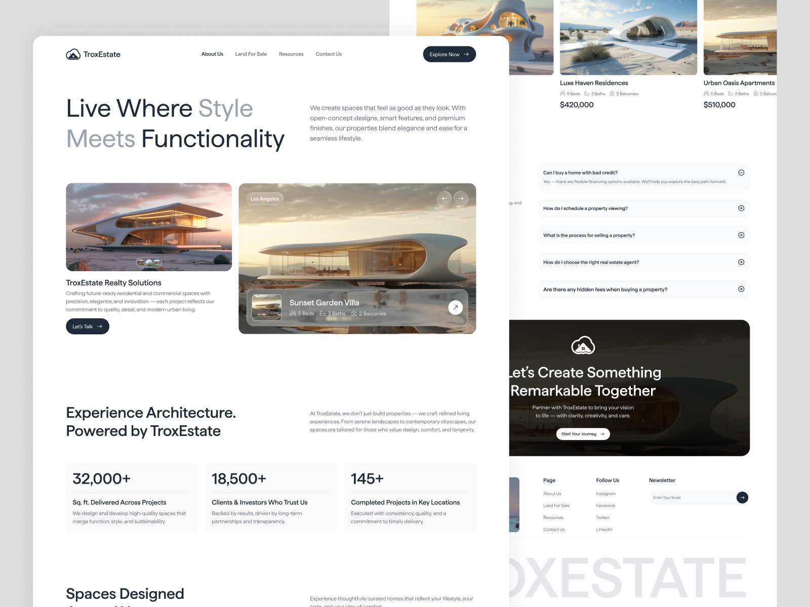 TroxEstate - Real Estate Landing Page design graphic design hero section homepage landing page landing page design minimalistic real estate real estate landing page ui design web design website design
