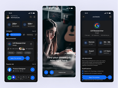 Job Finder Mobile App UI Design app design app home page app interfaces best app design design job finder app mobile mobile app design mobile app ui mobile ui mobile ui design mobile ux modern app ui modern ui ui design ui ux design