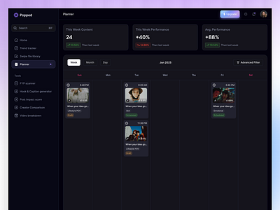 SaaS Content Performing Planner Page UI/UX Design design figma planner page saas saas content performing calendar saas design ui design user centric user experience uxui