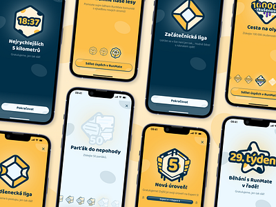 👟 RunMate Fitness App – Reward & Achievement Screens UI achievment badge branding button game game ui graphic design league level medal pictogram progress standings typography ui vector visual identity