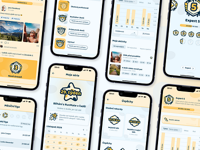 👟 RunMate Fitness App – Gamification & Timeline UI activity app icon badge chart fitness game game ui graphic design illustration level logo medal mobile app run sport standings streak ui vector