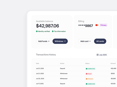 Transactions history UI fintech product design saas ui design