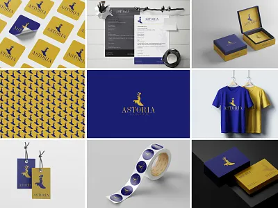 Astoria Branding – Premium Fashion Brand Identity brand identity branding design elegant fashion fashion branding graphic graphic design identity illustration logo logo design mockup navy blue packaging stationery ui vector yellow gold