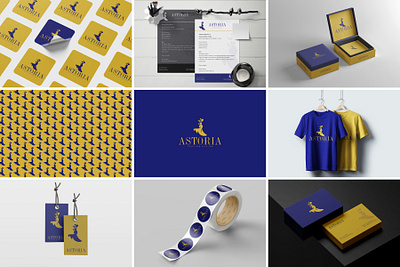 Astoria Branding – Premium Fashion Brand Identity brand identity branding design elegant fashion fashion branding graphic graphic design identity illustration logo logo design mockup navy blue packaging stationery ui vector yellow gold