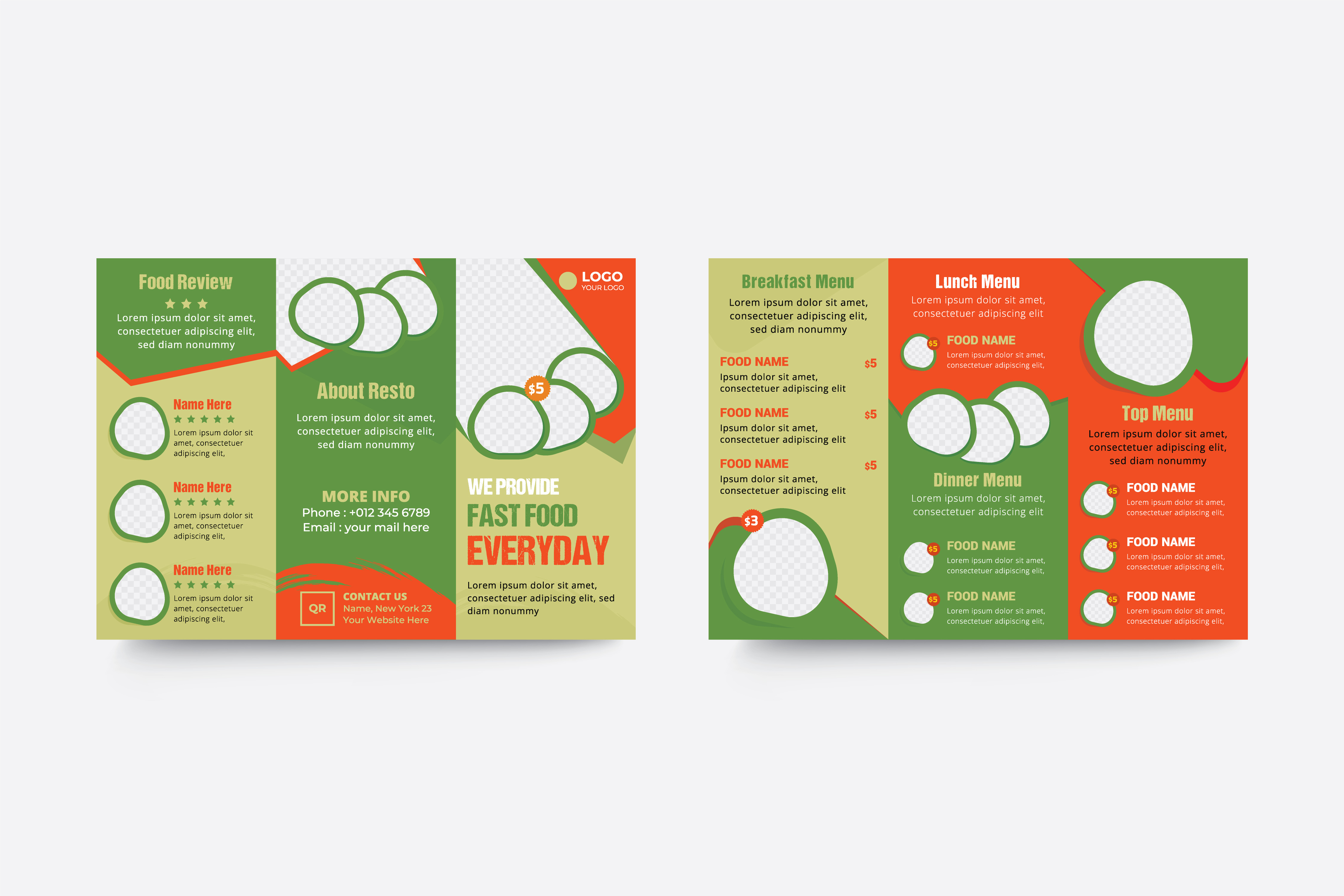 Restaurant menu trifold brochure template folded