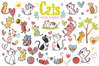 Doodle Cats cats digital art drawing hearts illustration vectors
