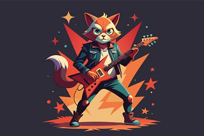 Cat Playing Guitar cat digital art drawing illustration rock vector vector cat