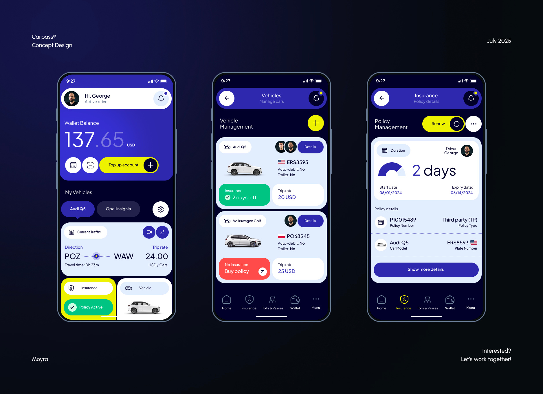 Carpass - Mobile App Concept app application auto automotive branding car design highway insurance mobile mobile application mobile design payment phone road toll ui ux vehicle wallet